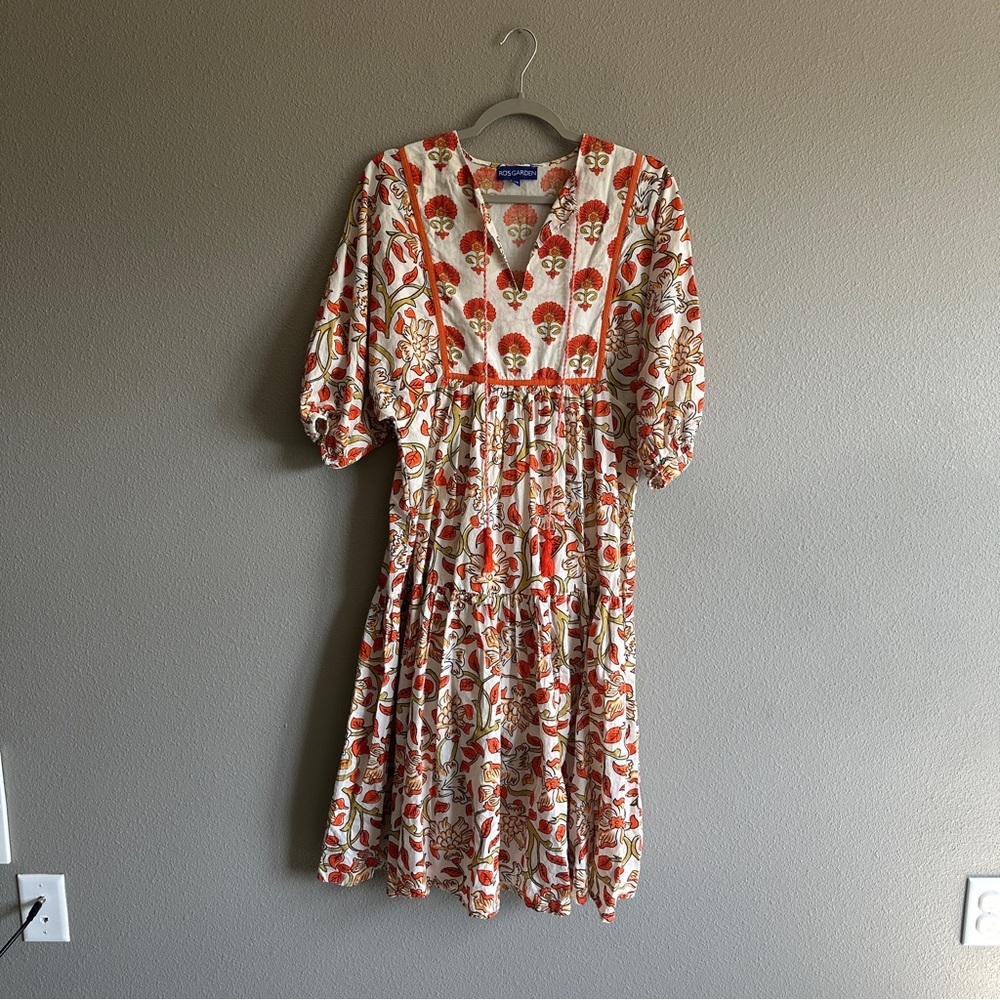 Ro’s Garden Anthropologie Tuckernuck Orange Floral Tiered Maxi Dress XS